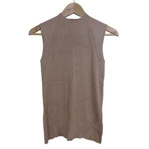 NWT Tahari Vienna Light Brown High Neck Sleeveless Sweater Tank Top Size Medium